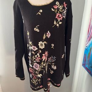 Vtg tiara womens L sweater embroidered floral flowers beaded pearls pullover